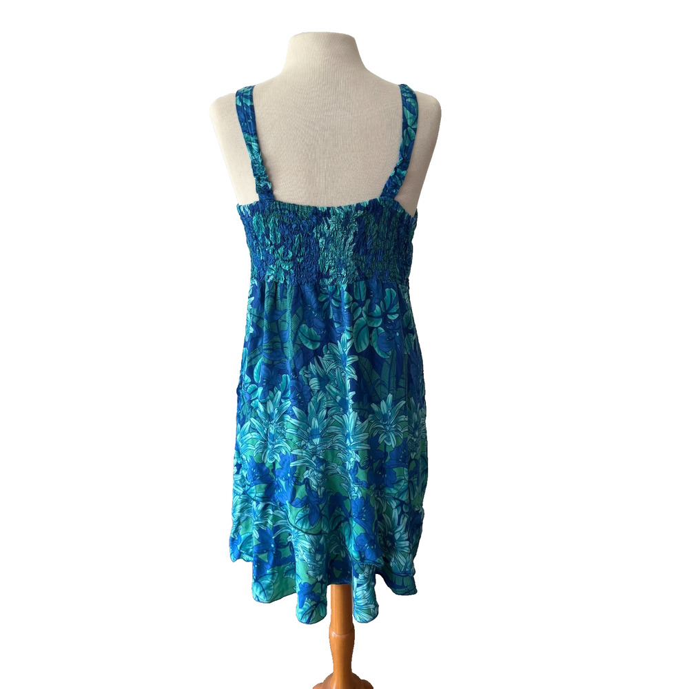 Rainbow Jo Dress Women’s Large Blue Green Tropical Floral Hawaiian Asymmetrical - Picture 3 of 6